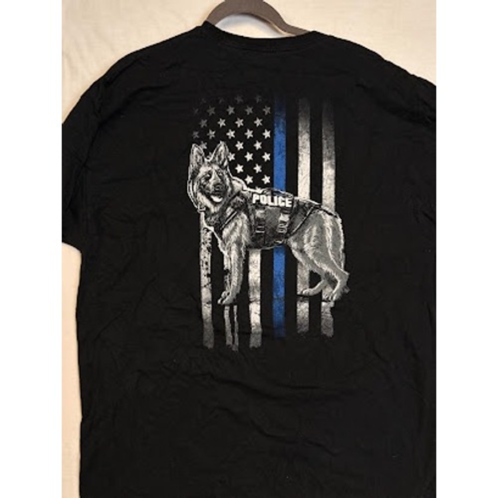 Bonehead Outfitters Mens 2X K-9 Police Dog Thin Blue Line Flag Graphic T-Shirt